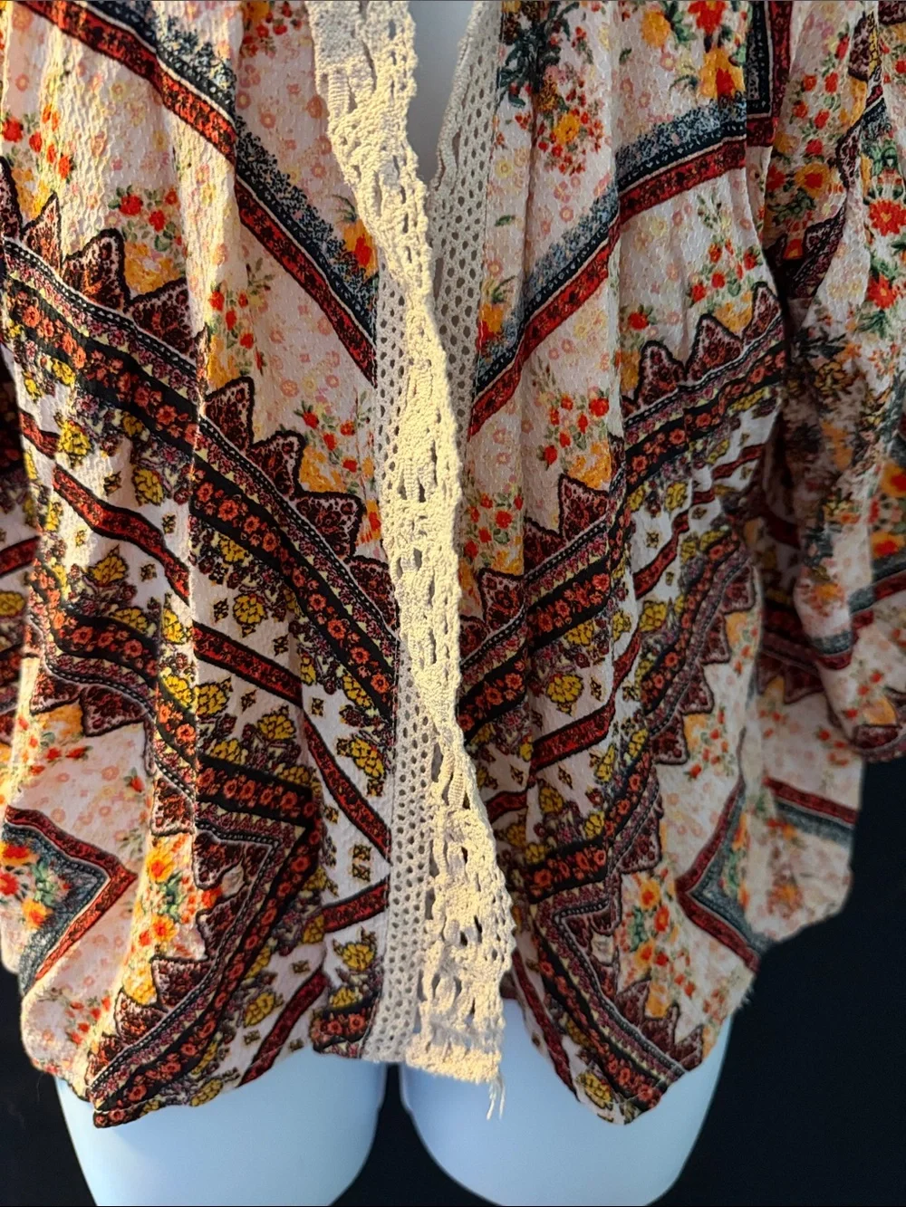 Boho Floral Open-Front Cardigan Sweater - Cream Floral